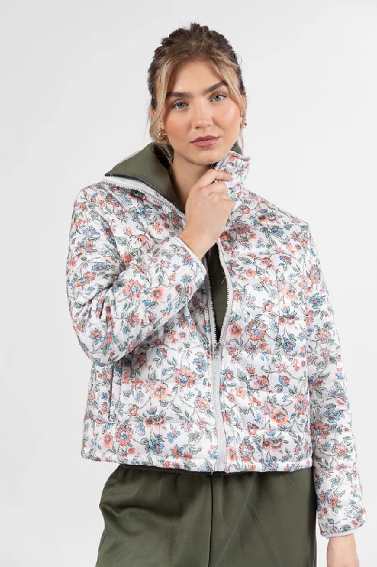 Pastel Styles Vail Valley Pink Ivory Multi Floral Quilted Zip Up Jacket FINAL SALE