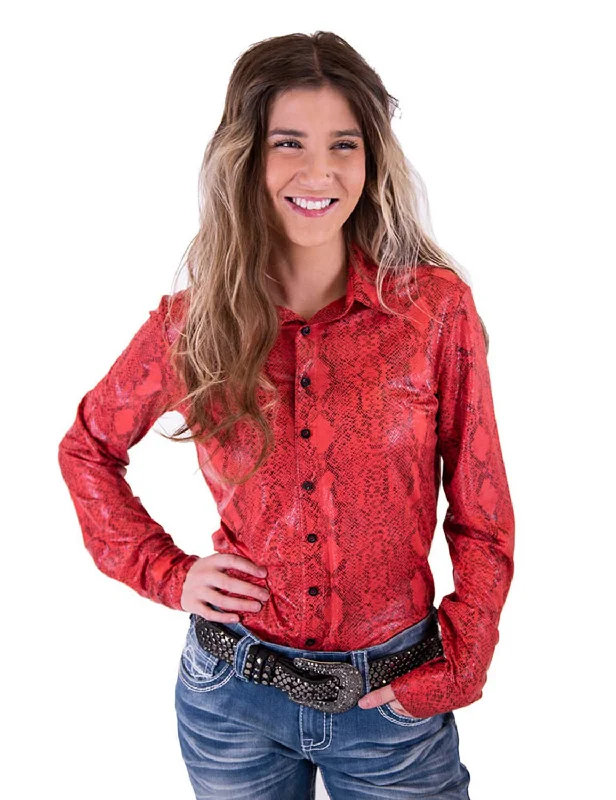 Best Sellers Cowgirl Tuff Womens Snakeskin Pullover Red Polyester L/S Shirt