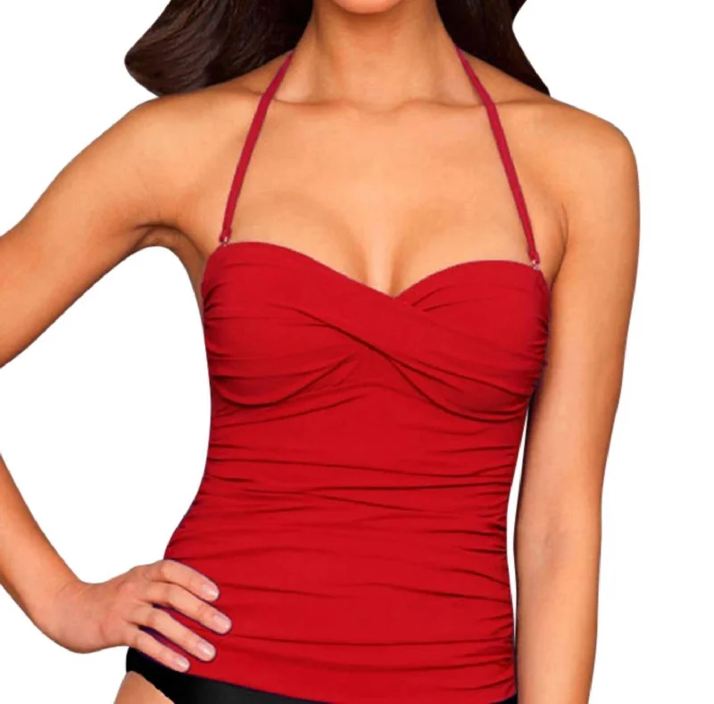 Hollywood Glam Award - Show Style Twist Front Bandeau Tankini Top In Red