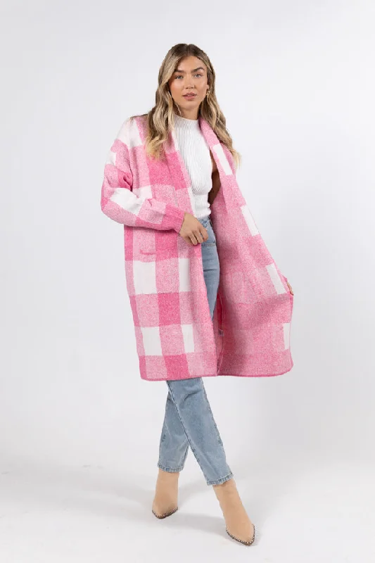 Urban Femme Streetwear News To Me Pink Plaid Sweater Coat FINAL SALE