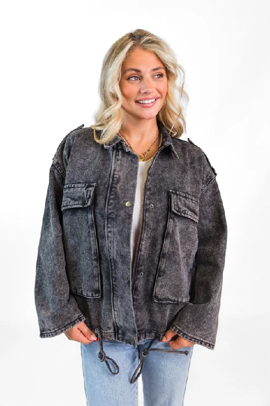 Casual Fashion Mandie Washed Black Denim Jacket FINAL SALE