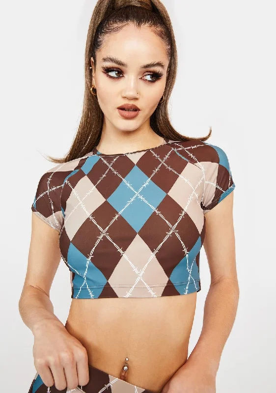 Latest Fashion Beware Of Baddie Argyle Crop Top