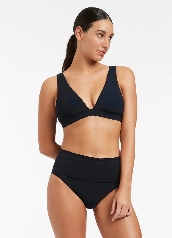 Evening Looks Jetset Fold Down High Waisted Bikini Bottom - Deep Navy