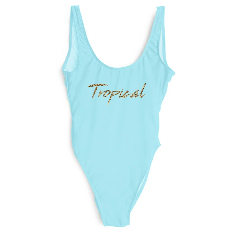 Trendy Street Style Attire TROPICAL W/ CHEETAH TEXT TEXT [SWIMSUIT]