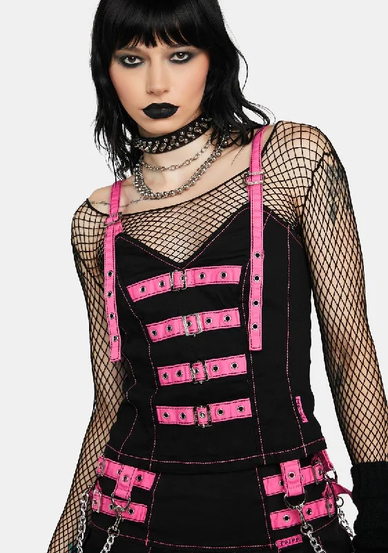 Early Access To Art Deco Styles Sale Pink Buckle Corset Top