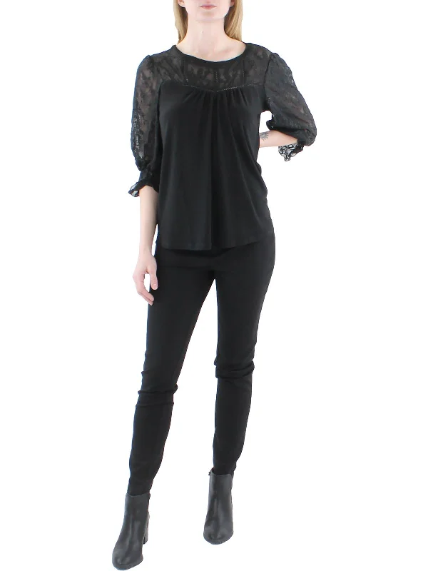 Versatile Outfits Petites Womens Knit Lace-Trim Blouse