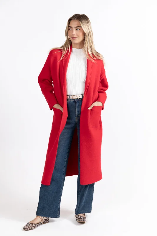 Colorful Clothing Go Where You Choose Red Long Cardigan