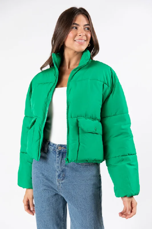 Hot Trends I Heard The Bells Green Front Pocket Puffer Jacket FINAL SALE