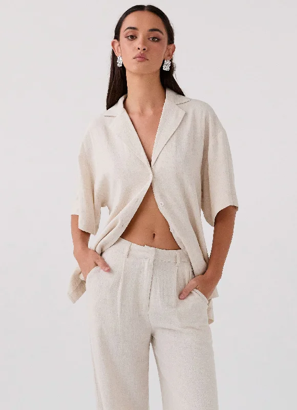 Women's Urban Fashion Roll With Me Linen Oversized Shirt - Oatmeal