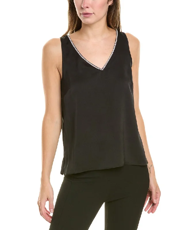 Parisian Effortless Chic Style Vince Camuto Rhinestone Trim Tank