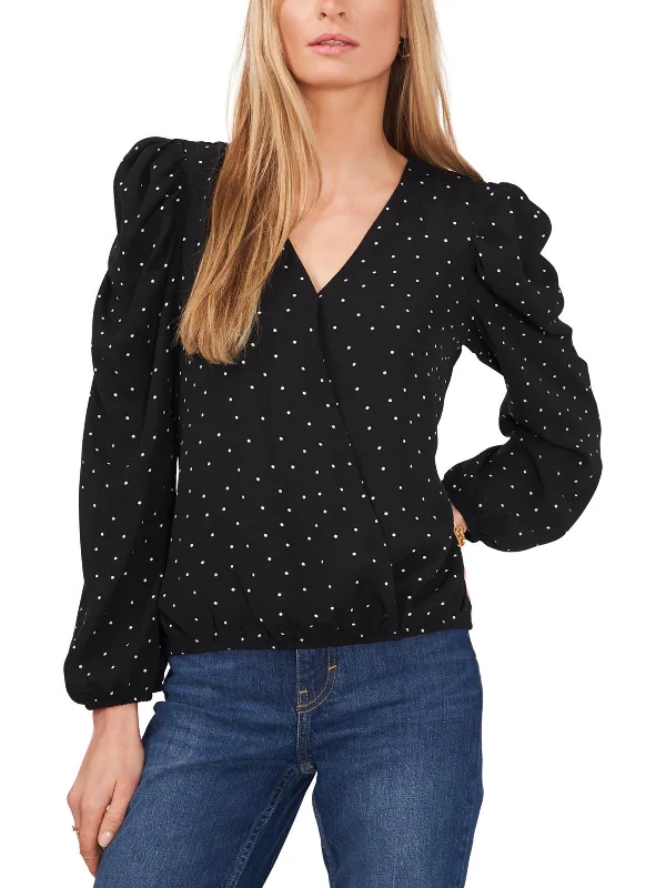 Bold Patterns Womens Surplce Puff Sleeves Blouse