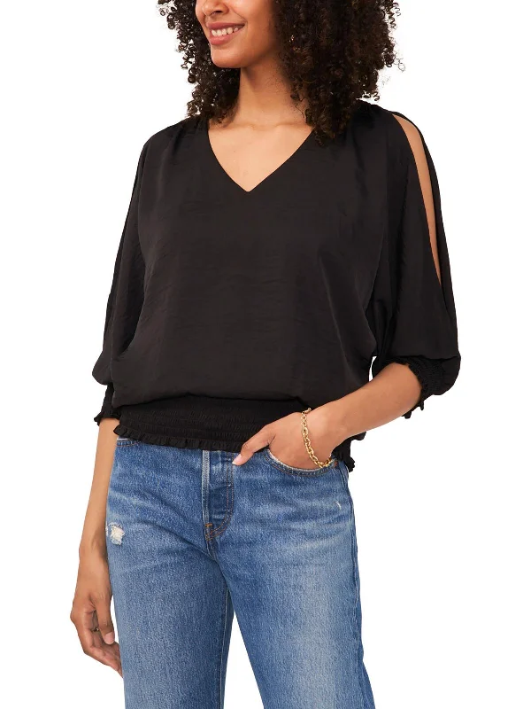 Effortless Chic Apparel Womens Smocked Cold Shoulder Blouse