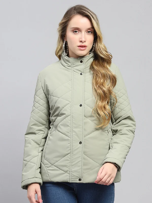 Athleisure Wear Special Offer Women Olive Solid Mock Neck Full Sleeve Jacket