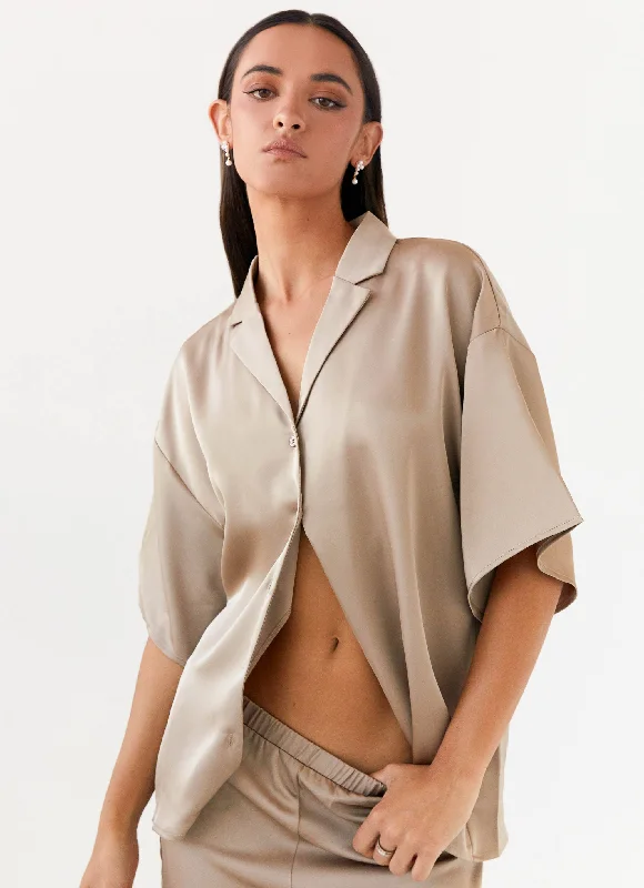 Casual Fashion Palm Cove Satin Shirt - Mushroom