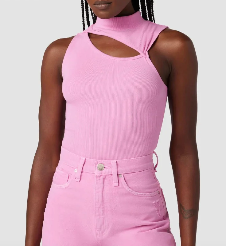 Discover Now Mock Neck Cut Out Tank In Fuschia