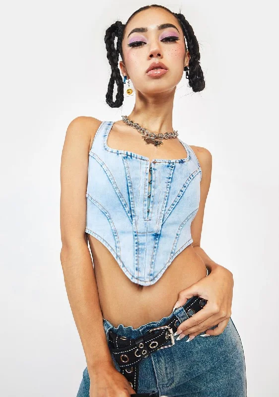 Casual Elegance Take My Advice Denim Corset Top