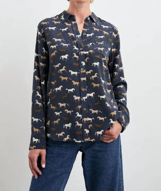 Hot Sale Kate Silk Button Down In Horses