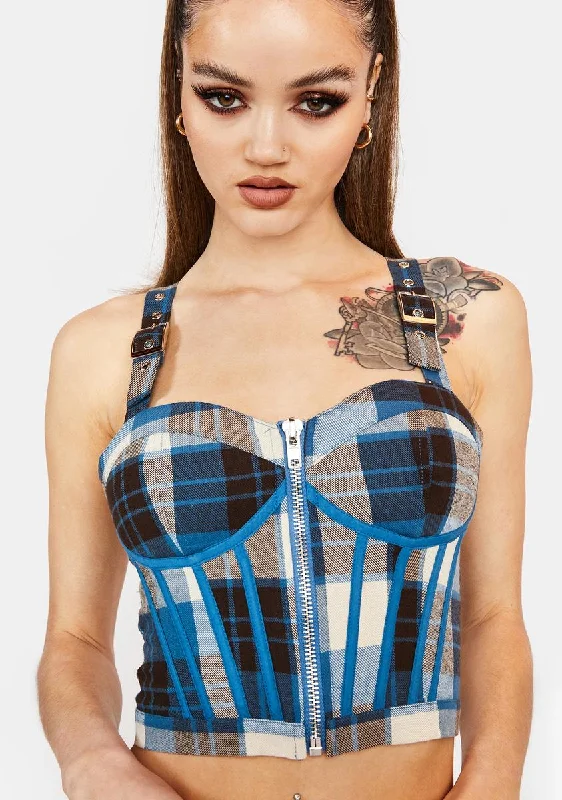 End Of Month Blowout Eff Academia Plaid Corset Top