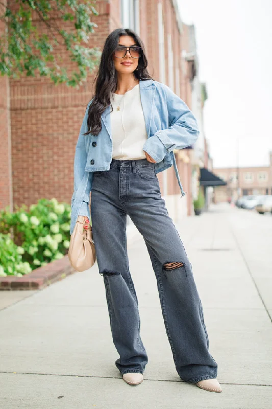 Dreamy Draping Invest In Me Denim Crop Trench Coat FINAL SALE