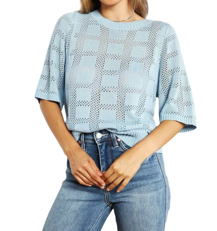 Shop Our Looks Chic Ribbed Round Neck Knit Top In Pastel  Blue