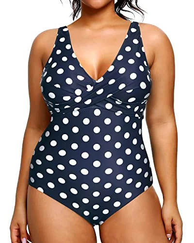 Sophisticated Outfits One Piece Plus Size Tummy Control Swimsuit For Women-Blue Dots