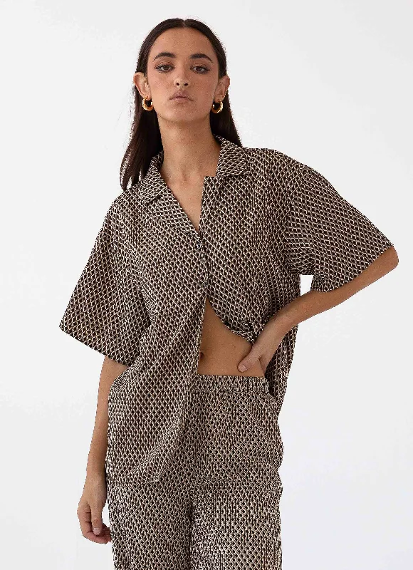 Relaxed Style Bruno Oversized Shirt - Brown Geo