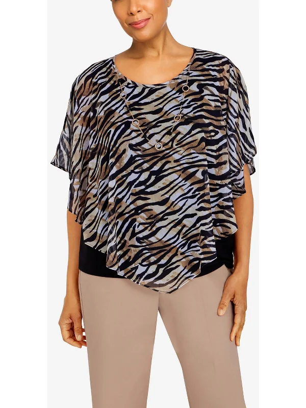 Refined Simplicity Womens Animal Print Drapey Blouse