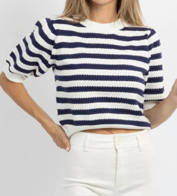 Stylish Savings Ceci Striped Knit Top In Navy