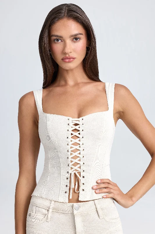 Style Without Limits Lace-Up Corset Top in Ecru