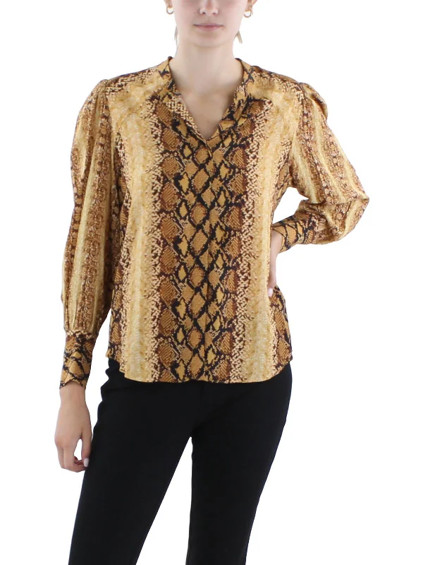 Dreamy Draping Talin Womens Snake Print Button-Down Blouse