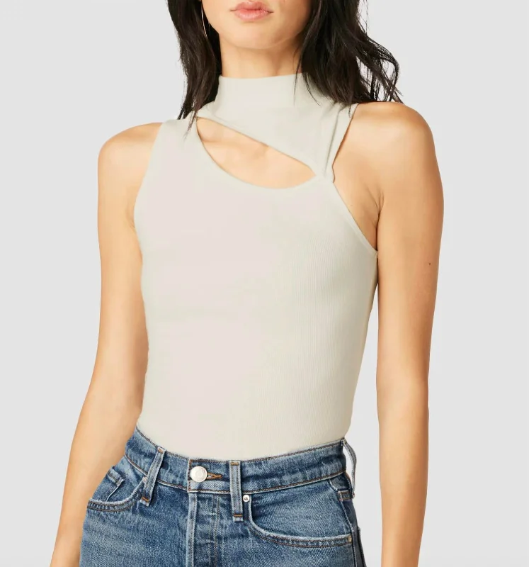 Hot Deals Mock Neck Cut Out Tank In White/ecru