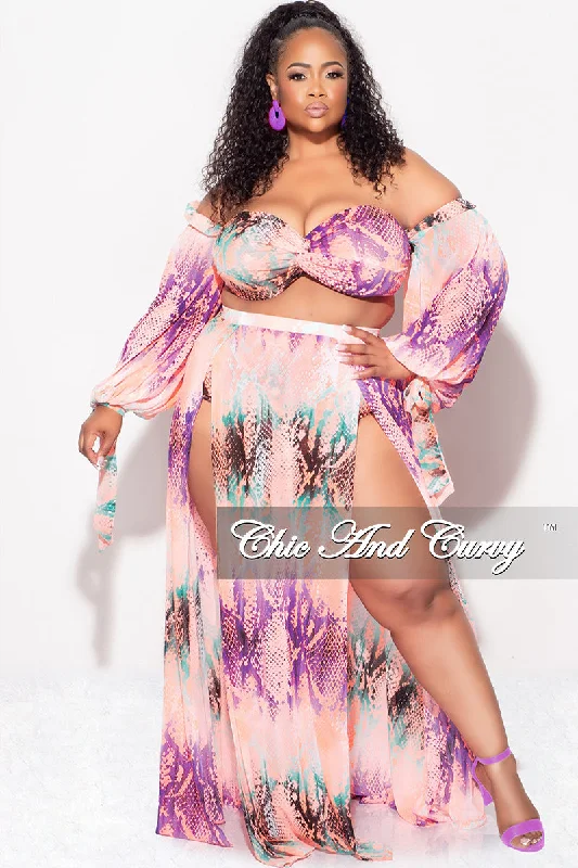 Last Chance Sale Final Sale Plus Size 3pc Playsuit Set in Pink Multi-Color Snake Print