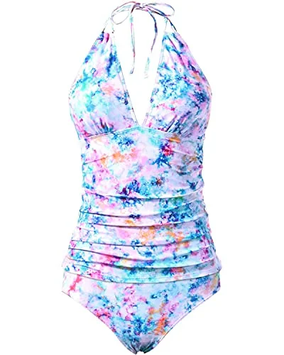 Ends Soon Two Piece Plus Size Tankini Deep V-Neck Bathing Suit