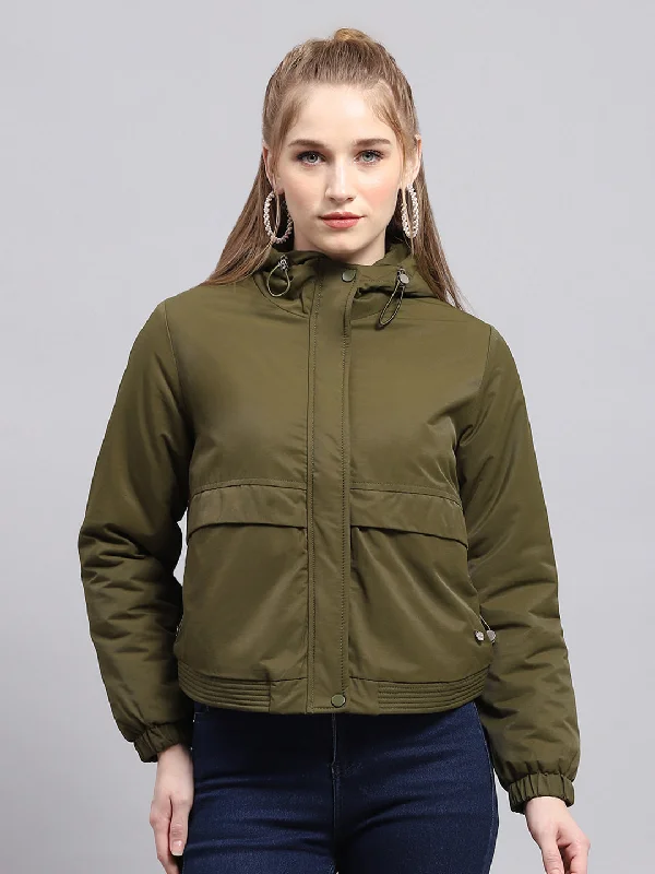 Chic Trend Collection Women Green Solid Hooded Full Sleeve Jacket