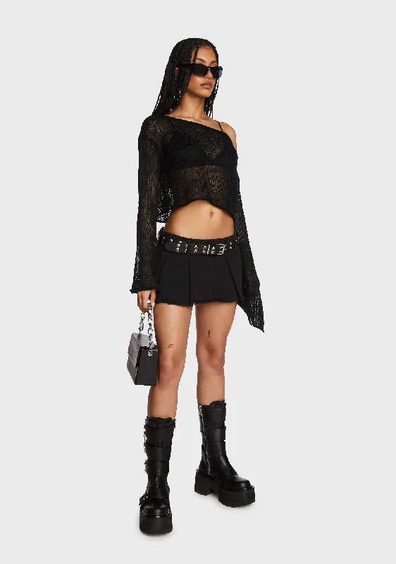 Vibrant Femme Fashion Emmie Off The Shoulder Sheer Knitted Top - Black