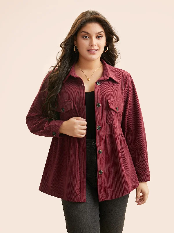 Huge Price Cut Corduroy Collared Flap Detail Jacket