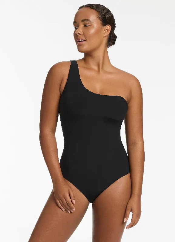 All Season Fashion Collection Jetset One Shoulder One Piece - Black