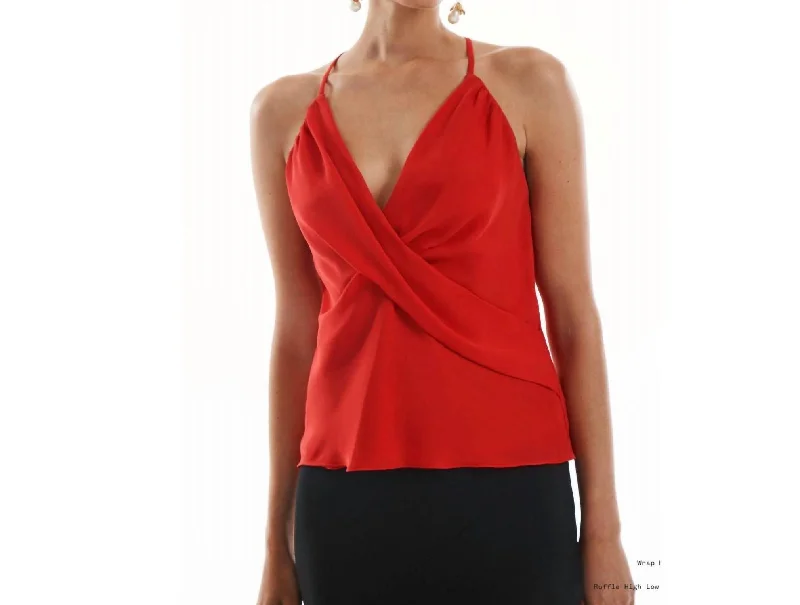 Lightweight Fabric Wrap Halter Tank In Ruby