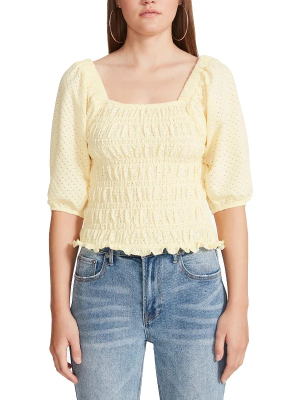 Luxe Layering Womens Smocked Eyelet Blouse