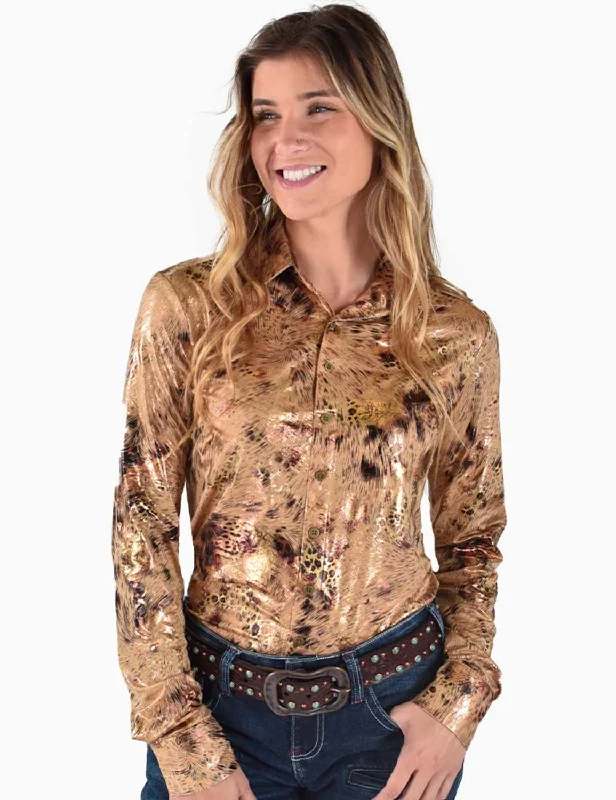 Fashion Deal Cowgirl Tuff Womens Mid-Weight Leopard Tan Polyester L/S Shirt