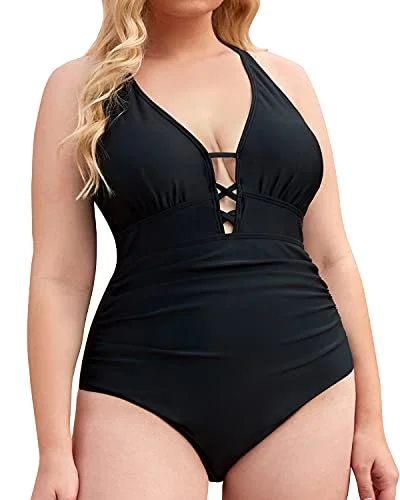 Wardrobe Refresh Slimming Tummy Control Bathing Suits Plus Size One Piece Swimsuit-Black