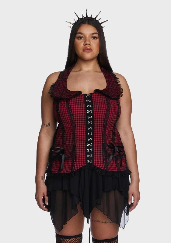 Clearance Sale Plus Black And Red Bo Peep Halter Corset