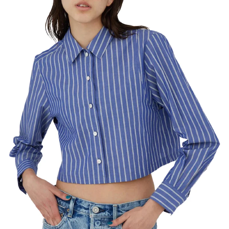 Fashion Essentials Short Length Button Down Shirt In Blue