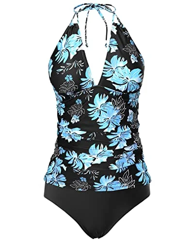 Unleash Your Fashion Two Piece Plus Size Halter V Neck Swimwear