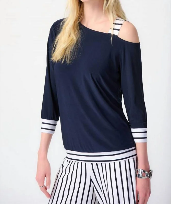 Effortless Comfort Silky Knit One Shoulder Boxy Top In Midnight