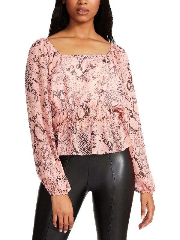 Limited Time Offer Womens Snake Print Peplum Blouse