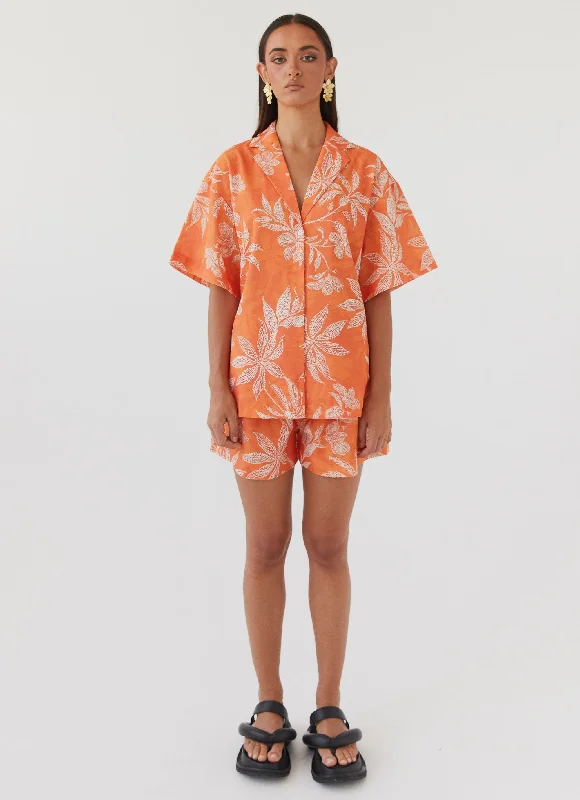 Luxury Fashion Sweet Relief Oversized Linen Shirt - Tropic Sunset