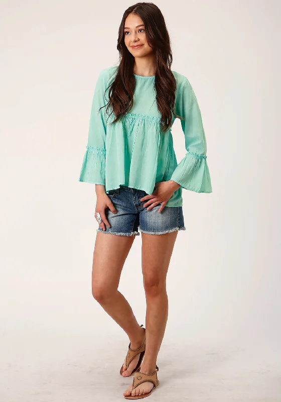 Summer Essentials Roper Womens Dip Dye Turquoise 100% Cotton L/S Blouse