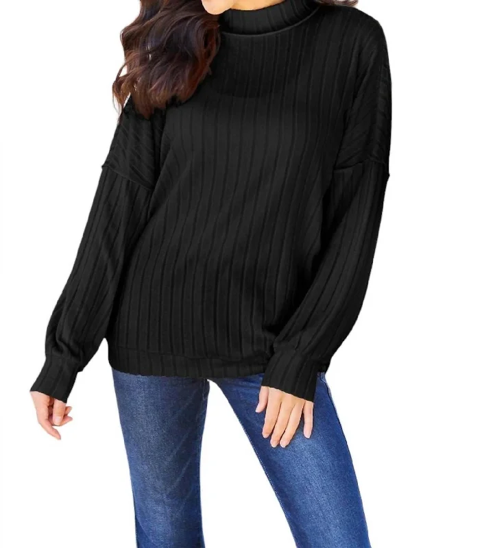 Limited Time Offer Sleek Ribbed Mock Neck Knit Top In Black