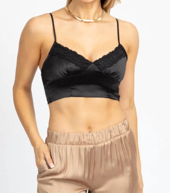 Rustic Countryside Charm Look Satin Lace Crop Tank In Black